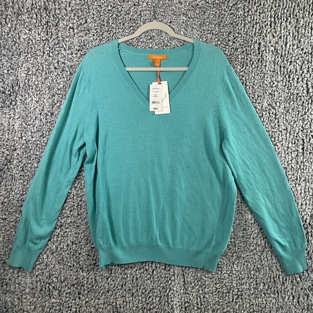 Joe Fresh Sweater V Neck Pullover Blue 100% Cotton Mens Large Casual Comfort NWT